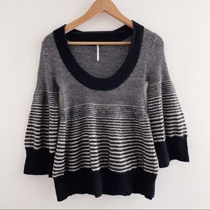 Free People Black White Striped Wool Scoop Neck Pullover Sweater Small